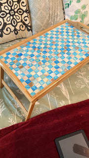 Turquoise Mother of Pearl Mosaic Wooden Bed Tray