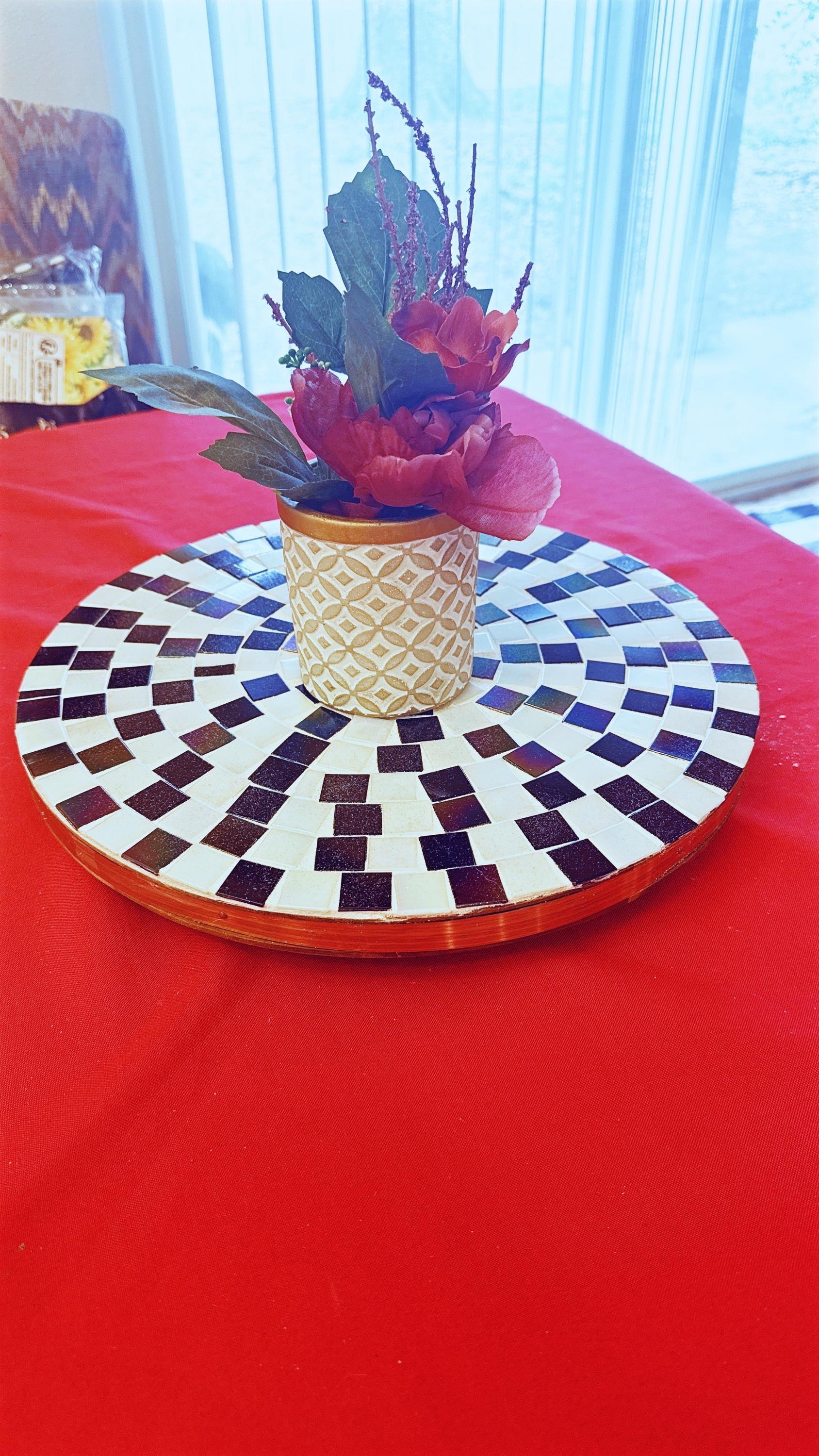 Decorative 16-inch circular platter and centerpiece with intricate design, perfect for home decor or table setting.