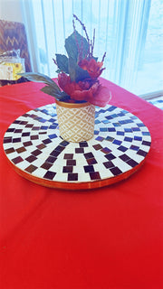 Lazy Susan | Black and White| Mosaic Tray| Wood and Tile Lazy Susan | Rotating Centerpiece