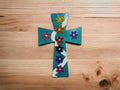 Colorful handcrafted mosaic cross with intricate tile patterns, made by My Store, displayed against a neutral background.