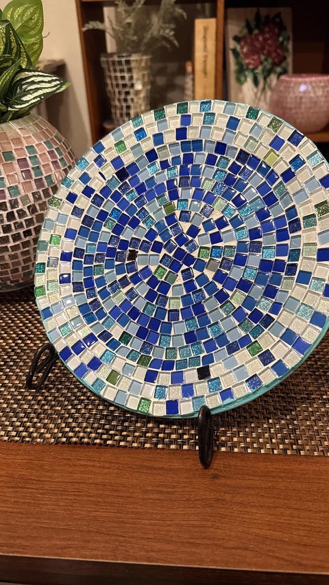 Blue Green Decorative Plate | Mosaic Wall Art | Mosaic Plate | Art Deco Mosaic| Hanging Wall Plate | Home Decor Mosaic Art