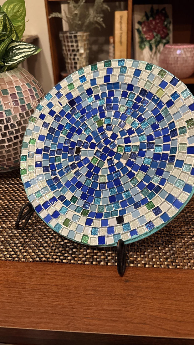 Blue Green Decorative Plate | Mosaic Wall Art | Mosaic Plate | Art Deco Mosaic| Hanging Wall Plate | Home Decor Mosaic Art