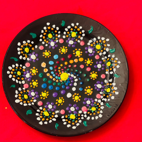 Multicolored Mandala Art Painting on Decorative Glass Plate