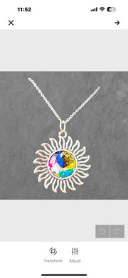 Sunburst Pendant Neckace| Multicolored Glass Pendant | Silver and Stained Glass Neckace