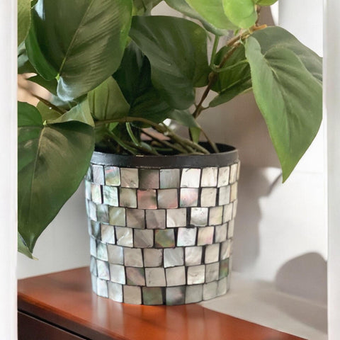 Mother of Pearl Planter | Mosaic Planter | House Plant Pot | Decorative Plant Pot | Mosaic Plant Pot | Iridescent Plant | Gray Brown Planter