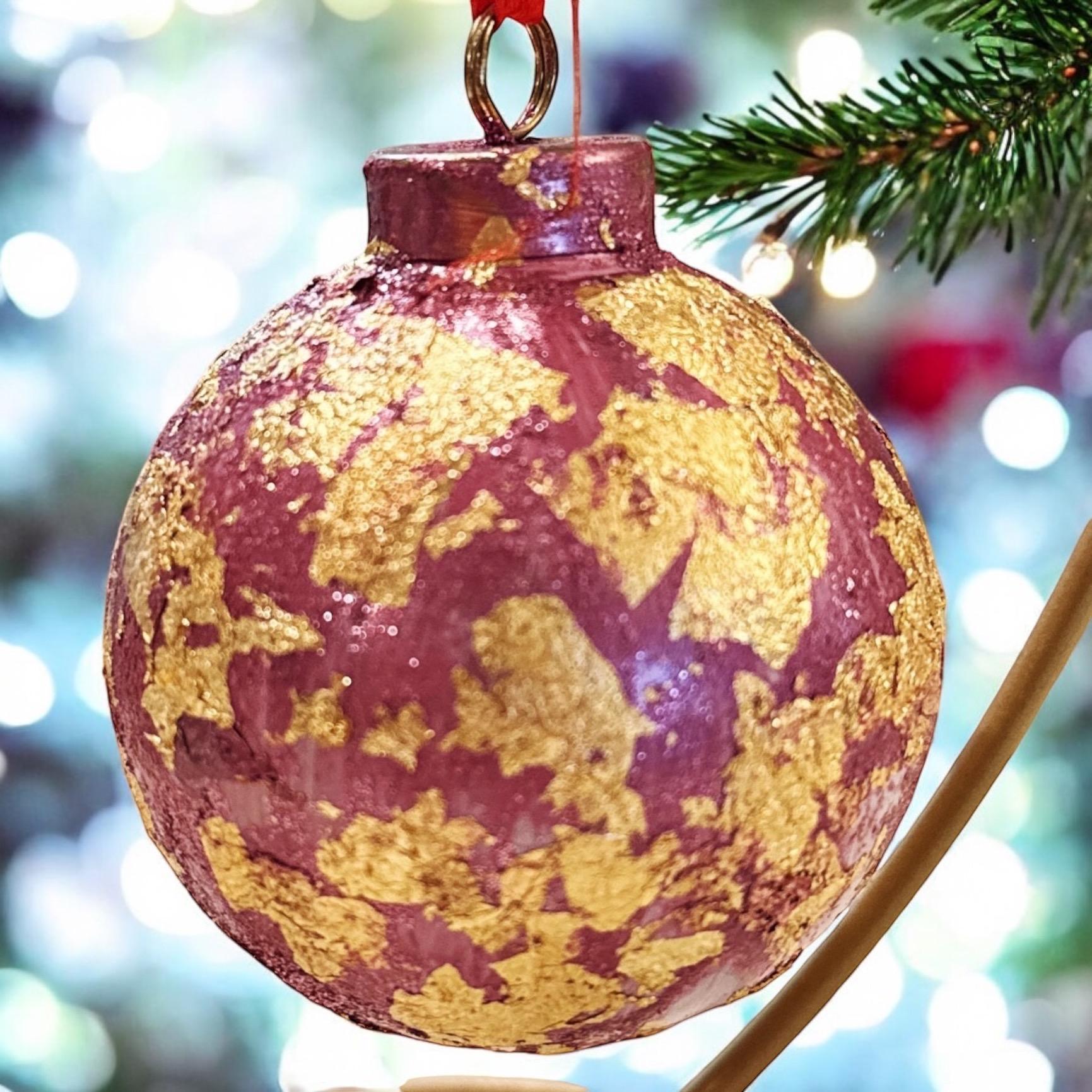 Rose and gold leaf Christmas ornament with intricate design, ideal for holiday decor and festive tree decorations.