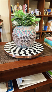Lazy Susan | Black and White| Mosaic Tray| Wood and Tile Lazy Susan | Rotating Centerpiece