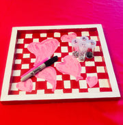 Hand painted Hearts Wooden Checkerboard Coffee Table Tray