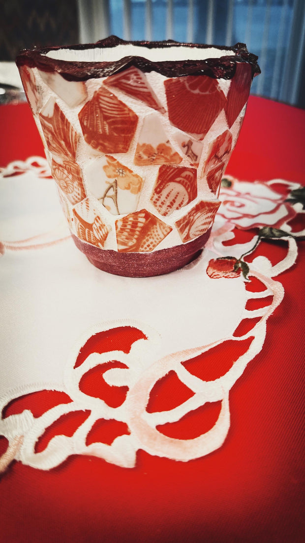 Red and White Pot | Broken China | Plant Lovers.