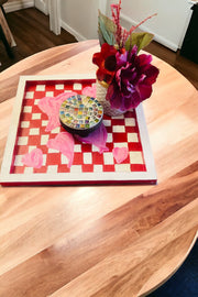 Hand painted Hearts Wooden Checkerboard Coffee Table Tray