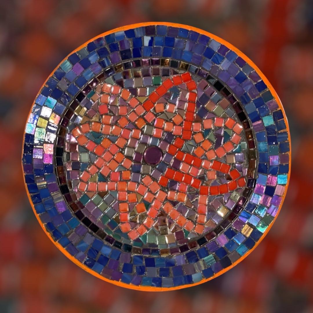 Handcrafted round mosaic wall art with colorful glass tiles, decorative home wall decor by My Store.