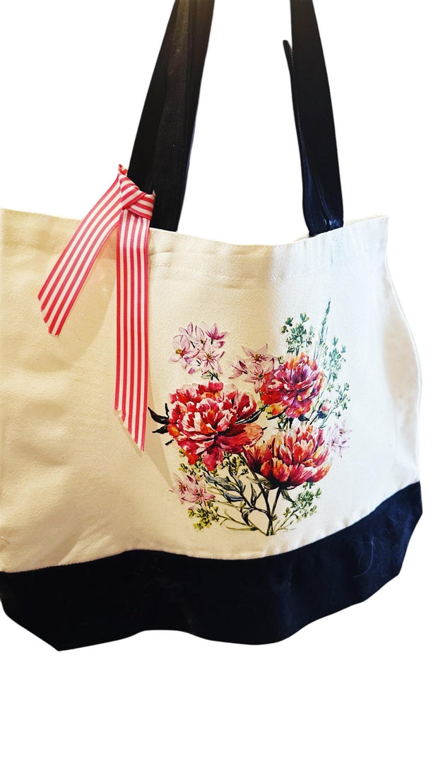 Large White and Black Design-Transferred Custom/personalized Canvas Bag