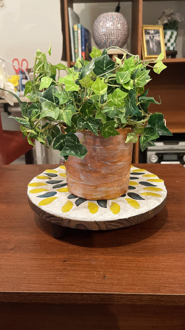 10” Plant Stand /Green and yellow stand | Wooden plant riser