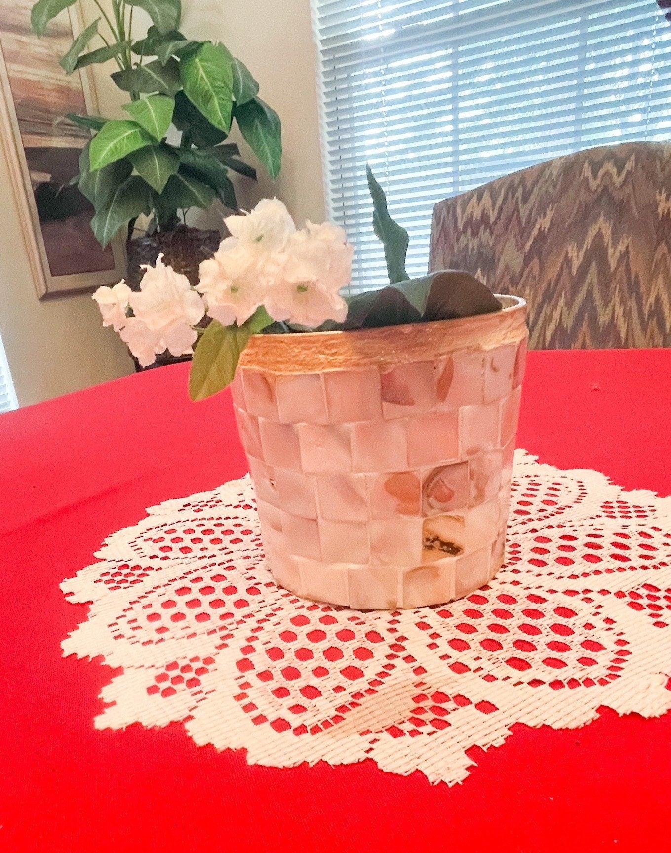 Artisan Sandstone Scale Mosaic Vase featuring intricate sandstone mosaic patterns and a smooth, rounded ceramic body.