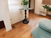 Round Side Table 15” in diameter 20” Tall Iridescent Gray and Purple Mosaic on Black Metal Base
