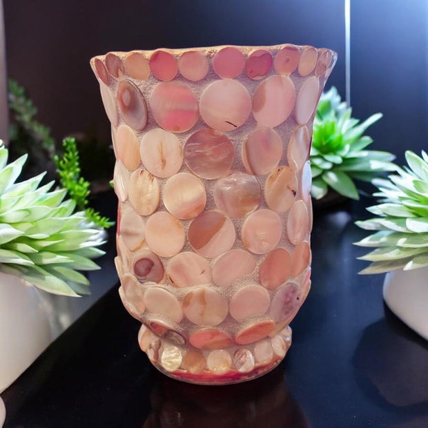 Mother of Pearl 6” Vase |Hurricane Lamp Vase|Handmade Vase | Mother of Pearl Planter