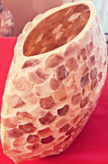 Handcrafted Mother of Pearl mosaic oval vase with intricate detailing, showcasing a beautiful and elegant decorative piece.