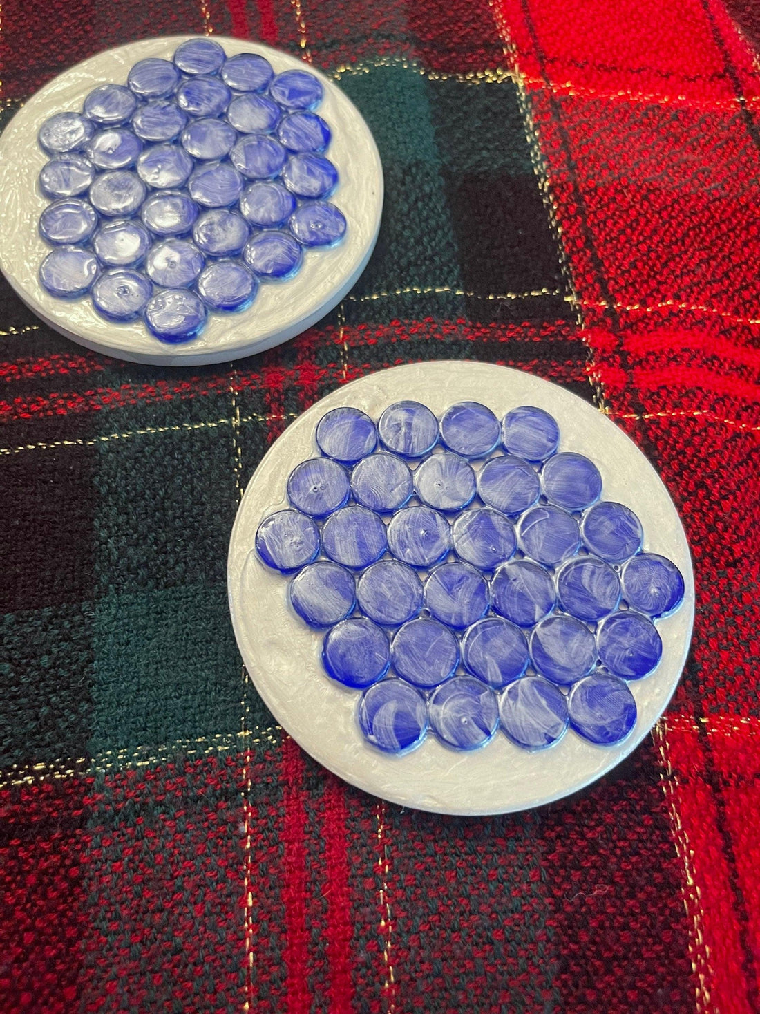 Blue marble mosaic coaster featuring artisanal craftsmanship with intricate patterning and polished finish.