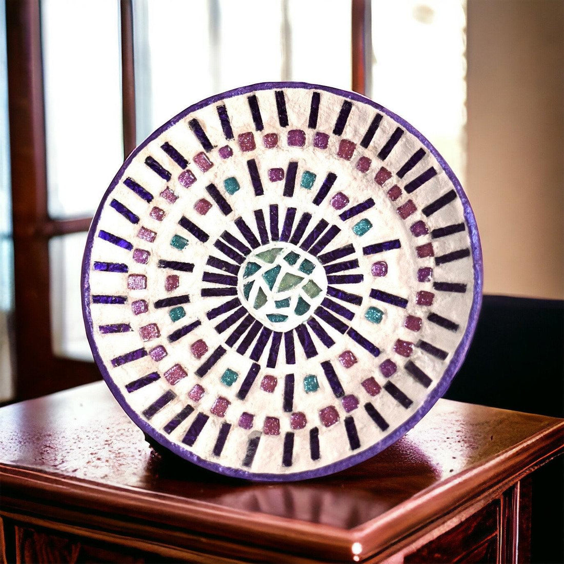 Colorful butterfly decorative hot plate with mosaic coaster design, showcasing vibrant patterns and intricate craftsmanship.