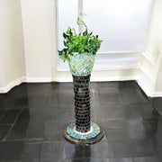Tall Decorative Planter| Handmade | Black and Silver | Mosaic Planter | Plant Tower