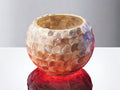 Handcrafted scalloped Capiz-style mosaic bowl with iridescent shell pieces, showcasing a delicate, decorative design.