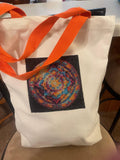 Handmade diamond art mandala canvas tote bag with colorful geometric design and sturdy handles, perfect for everyday use.