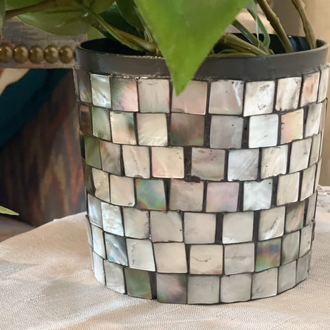 Mother of Pearl Planter | Mosaic Planter | House Plant Pot | Decorative Plant Pot | Mosaic Plant Pot | Iridescent Plant | Gray Brown Planter