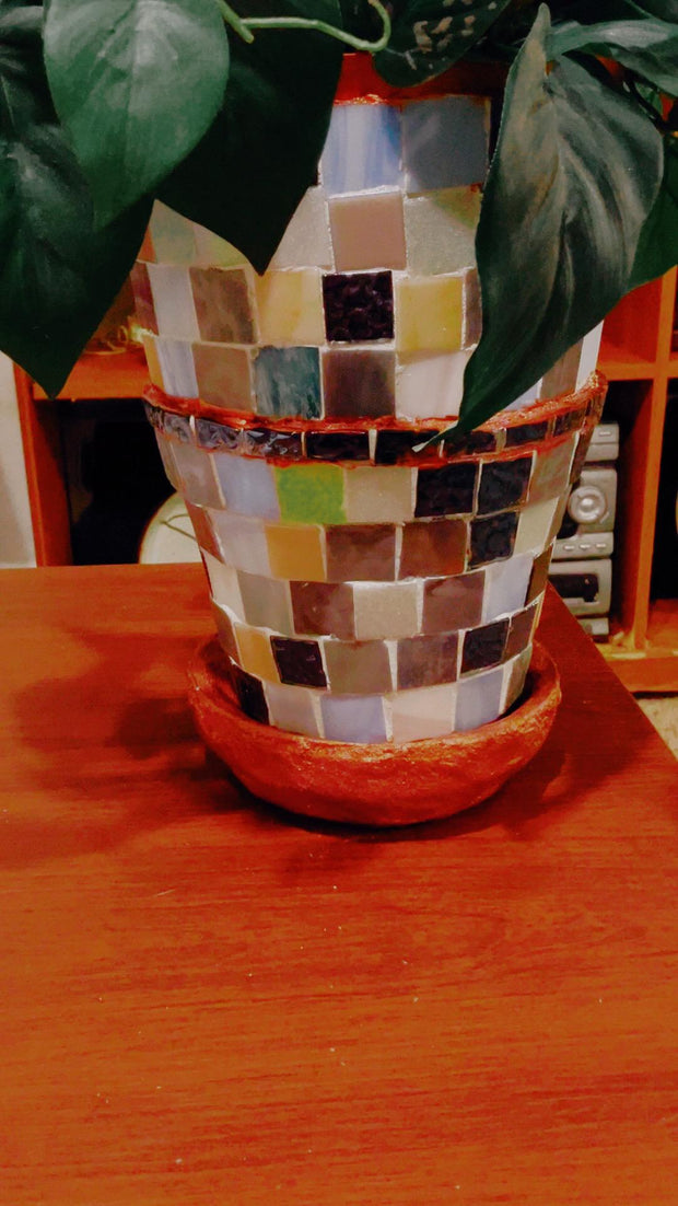 9.5” Tall X 6” Ceramic Mosaic Planter