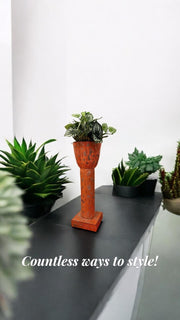 Tall Orange Decorative Planter| Handmade | Burnt Orange | Handpainted| Plant Tower | Recycled Materials