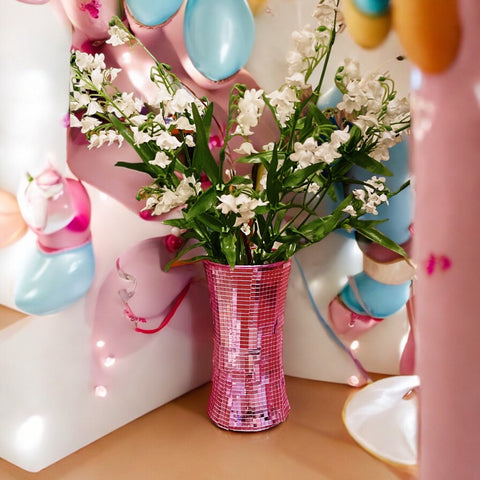 Pink Mirrored Vase 8” tall by 5”