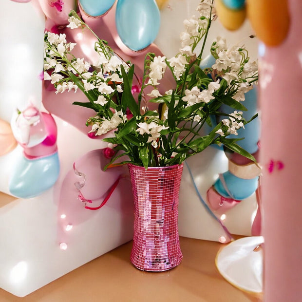 Pink Mirrored Vase 8” tall by 5”