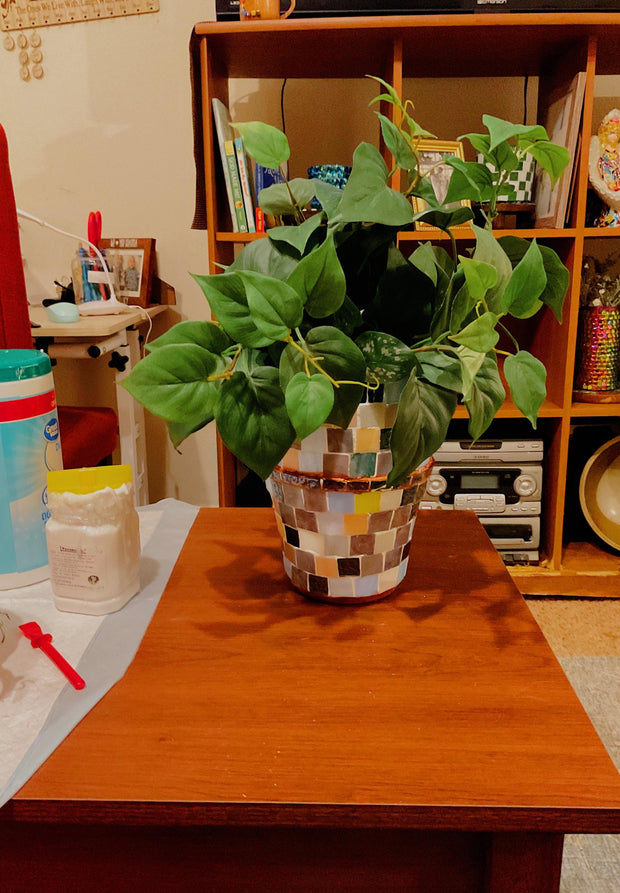 9.5” Tall X 6” Ceramic Mosaic Planter