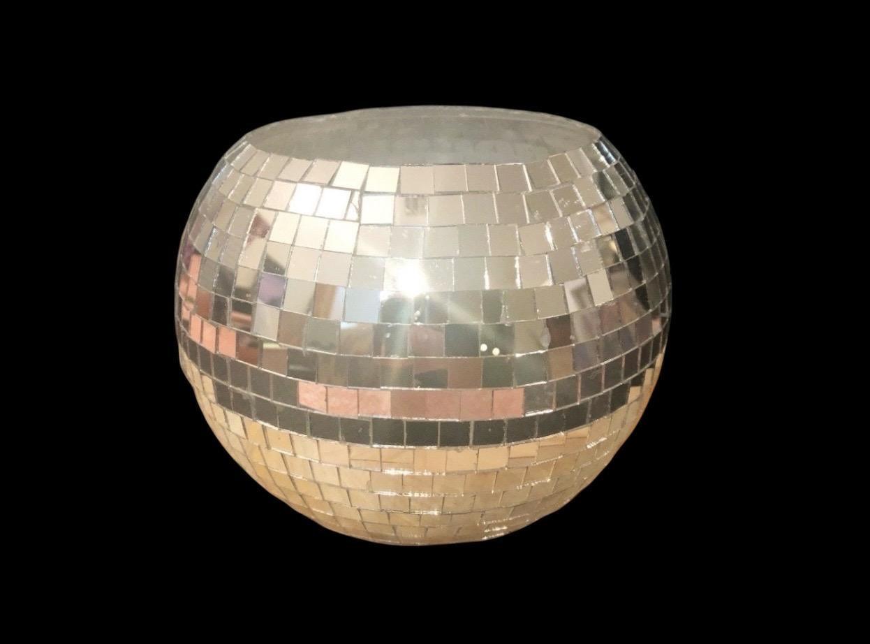 Mirror ball disco globe vase by My Store, featuring a reflective, spherical design perfect for modern decor accents.