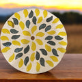 10-inch handcrafted botanical petal mosaic plant stand with colorful floral design, perfect for displaying potted plants.