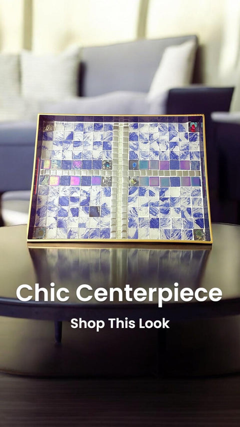 Blue Tile Tray | Blue Serving Tray | Coffee Table Tray | Mosaic Tray | Ottoman Tray | Handled Coffee Tray | Laptop Tray | Tea Serving Tray