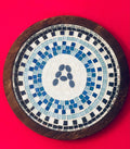 Grecian Blue Geometric Mosaic Wall Art featuring intricate blue and white mosaic patterns for decorative wall decor.