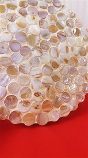 Scalloped Mother of Pearl Plant Stand | Round Tiles | 10” Round Stand | Wooden Plant Stand