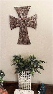 Mosaic Cross | Mother of Pearl Cross | Christian Cross Decor | Cross Wall Hanging | Decorative Cross Art | Brown Cross Art | Standing Cross