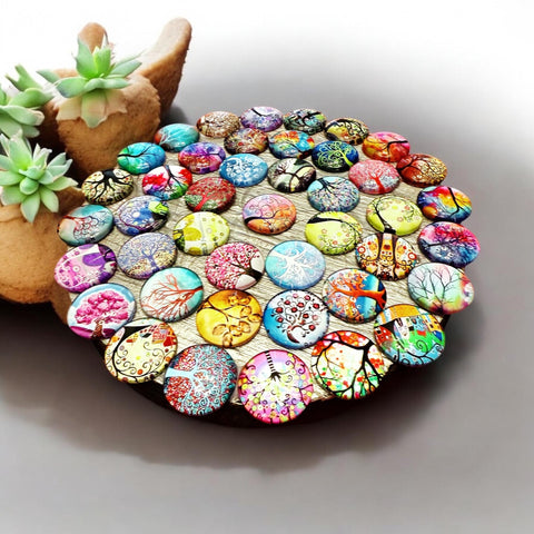 Tree of Life Plant Stand | Handmade Cabochon Plant Stand |Scalloped Edge Plant Stand| Rainbow Plant Riser