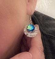 Turquoise and Silver Dangle Earrings - Elegant Fishscale Cabochon Design