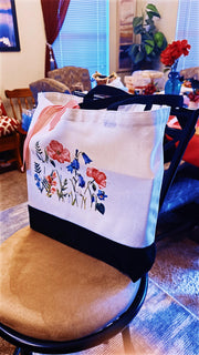Large White and Black Design-Transferred Custom/personalized Canvas Bag