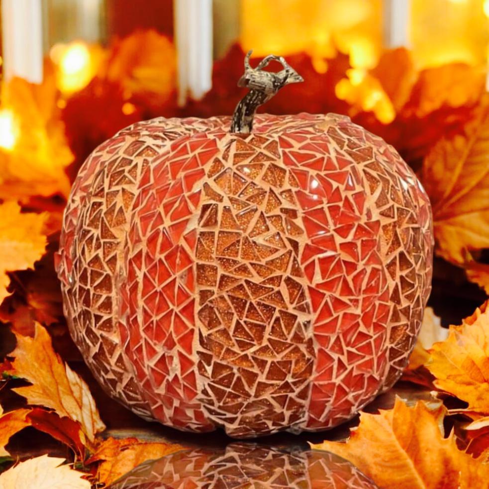 Handmade decorative fall pumpkin from My Store, featuring orange and brown tones with textured surface for seasonal decor.