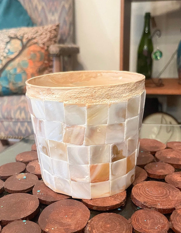 Mother of Pearl Flower Pot | Pearl Planter | Decorative Indoor Planter | Planter with Drainage | Mosaic Planter | Mosaic Plant Gift
