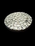 Handcrafted metallic mosaic plant stand set with intricate tile patterns, perfect for showcasing potted plants.