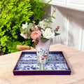 Artisan Ocean Blue Mosaic Serving Tray with intricate tile pattern, perfect for serving snacks or displaying decor.