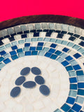Grecian Blue Geometric Mosaic Wall Art featuring intricate blue and white geometric patterns for elegant home decor.