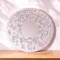 Reflective mirror mosaic pedestal stand by Miss Bette's Creations, showcasing a stylish, decorative display surface with intricate mirror tiles.