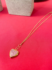 Gold Sparkling Rose Heart Shaped Locket