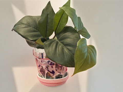 Small  White Mosaic Flower Pot For Succulents | Broken China Glass