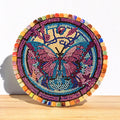 Butterfly crystal mosaic trivet and decorative display with colorful glass tiles and intricate design for kitchen decor.